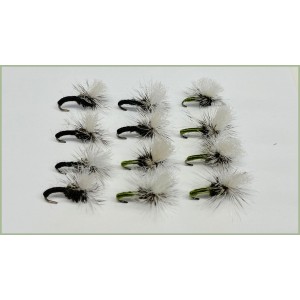 12 Barbless Klinkhammer Dry Flies - Black and Olive