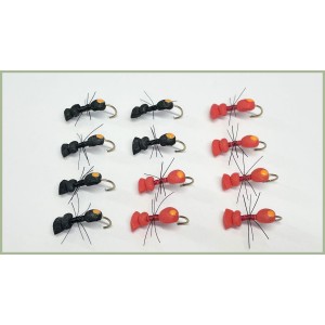 12 Dry Flies - Foam Ants, Black and Red