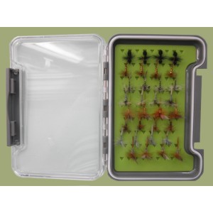 32 Traditional Dry Flies in a Troutflies MEDIUM Silicone Insert Box - Named flies