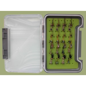 32 Goldhead Nymph in a Troutflies green MEDIUM silicone Box - Named flies