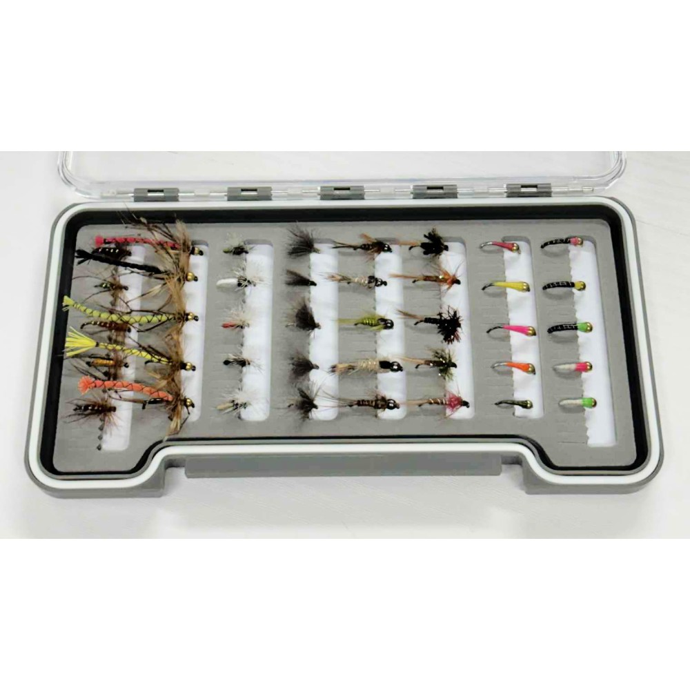 48 Boxed Trout Flies – Summer Assortment, Mixed Hooks, UK Tied – NBX7