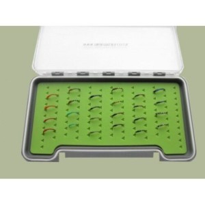 32 Buzzers in a Troutflies green MEDIUM Silicone Box - Named flies