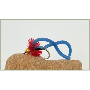 Barbless Goldhead Squirmy Blue Worm - Red Collar