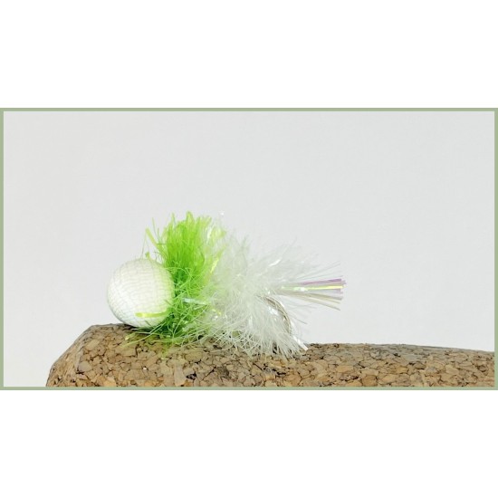 Barbless Lime and White Booby Blob - UV Tail