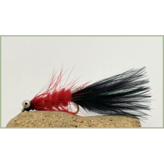 3 X Black Marabou Trout Fly Lures UV Straggle Red Hothead Size 12