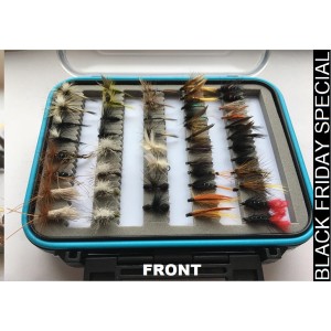 96 BOXED BARBLESS FLIES - Wets, Dries, Nymphs, Buzzers, Goldheads - IN BLUE RIM BOX