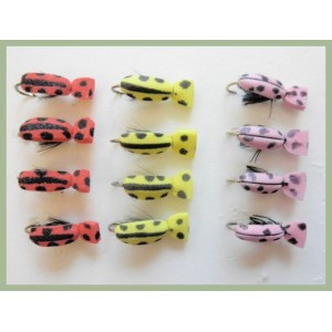 12 Lady Beetles - red, yellow, pink