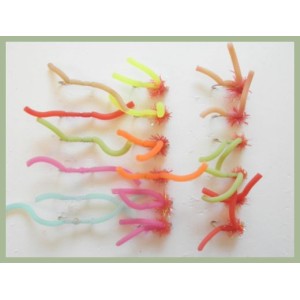 18 Barbless Mixed Squirmy Worm - Goldbead Fritz & unweighted