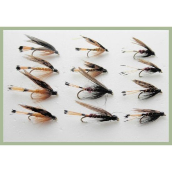 12 Wet Flies - Grouse and Orange, Grouse and Claret