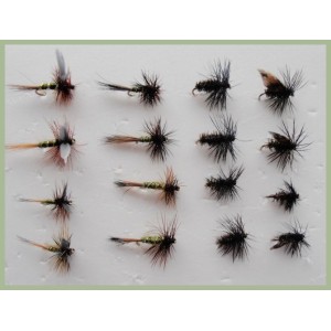 16 Small Hook Dry Flies - Greenwell, Alder and Black and Peacock 