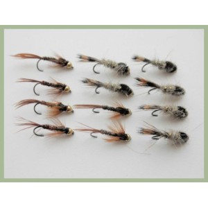 12 BARBLESS Goldhead Nymph - Hares Ear and Pheasant Tail