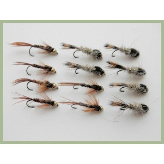 12 BARBLESS Goldhead Nymph - Hares Ear and Pheasant Tail