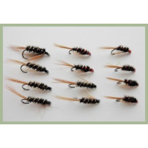 12 BARBLESS Diawl Bach Nymph Red and Natural