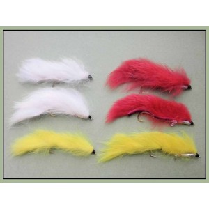 6 Barbless Snake Zonkers - White,Red and Yellow