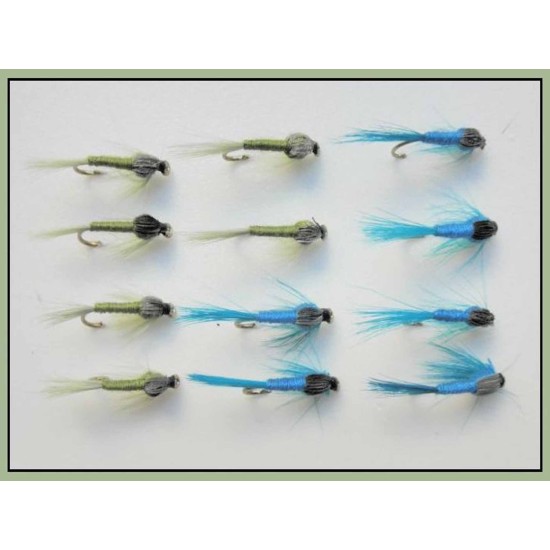 12 Damsel Nymph, Teal and Olive