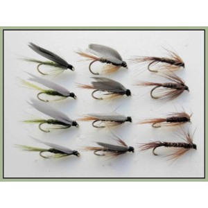 12 Wet Flies - Hares Ear,Pheasant tail & Medium Olive