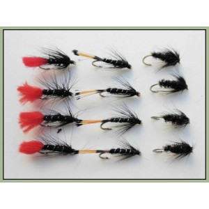 12 Wet Flies - Zulu, Black & Peacock & Black Pennell