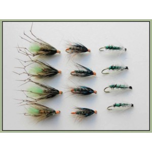 12 Wet Flies - Green Peter,Gorgeous George & Insect Green