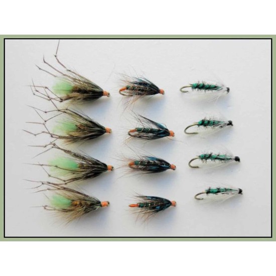 12 Wet Flies - Green Peter,Gorgeous George & Insect Green