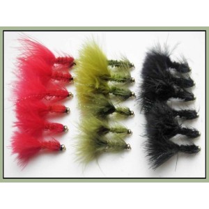 18 Goldhead Woolly Buggers - Red, Olive, Black