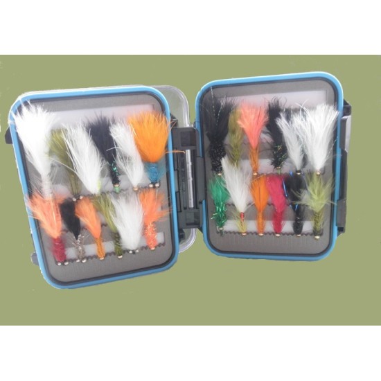24 Mixed Lure Selection  - Blue Rim Clear Lid Box