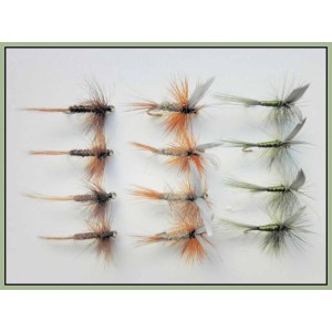 12 Dry Flies - Hares Ear, Pheasant Tail & Olive