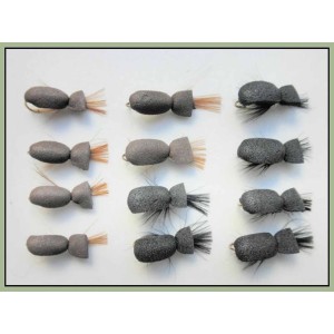 BARBLESS 12 Dry Flies - Beetles, Black and Brown (Standards)
