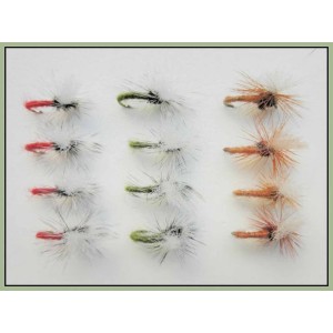 12 Barbless klinkhammer Dry Flies - Beige, Red and Olive
