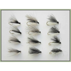 BARBLESS 12 Mixed CDC F  Flies - olive, black and hares ear