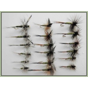 18 Greenwell Dry Flies - Winged, Hackled, Grey Hen