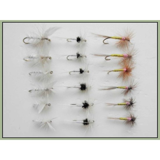 18 Dry Flies, White Moth,Caenis and Tups 