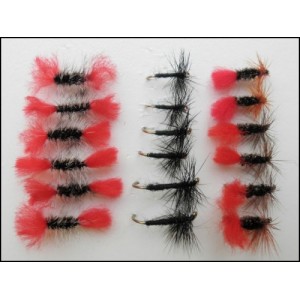 18 Dry Flies, Grayling or Trout - Black spider, Bradshaws, Red Tag