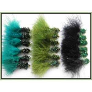 18 Goldhead Fritz Lures, Black and Greens