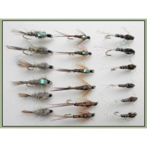 18 Nymph Flies - Flash - Hares Ear,Pheasant Tail and Pearly