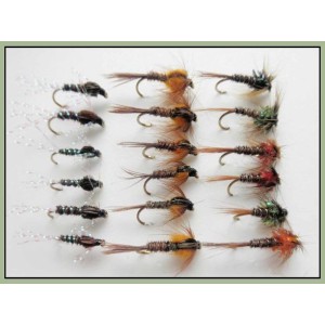 18 Nymph Flies - Cruncher and Pheasant Tails (Orange & Pearly) 