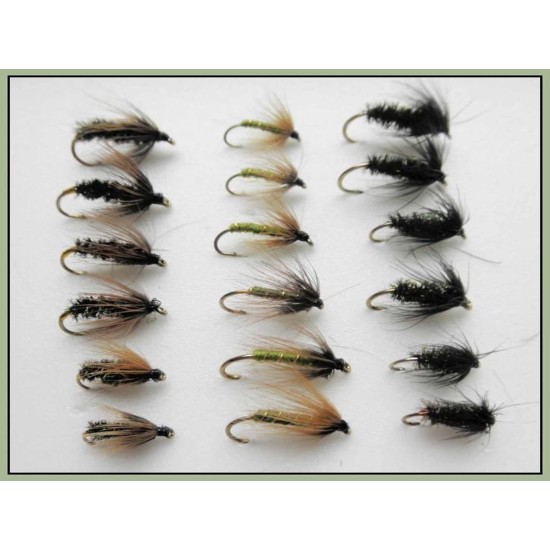18 Wet Flies - Greenwell,Cochybonddu & Black and Peacock