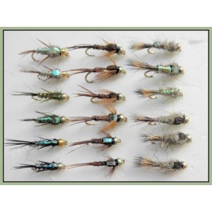 18 Barbless Goldhead Nymphs, Hares Ear,Pheasant tail, Evils