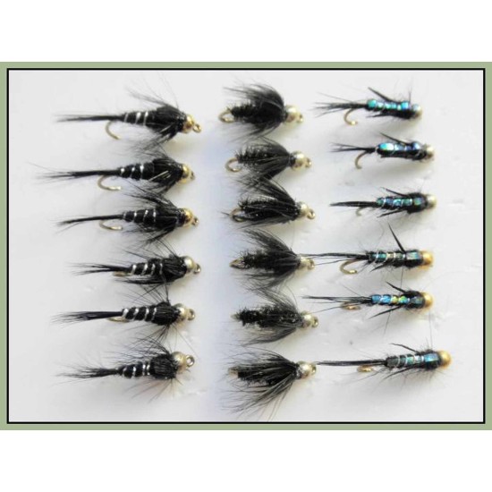 Goldhead Trout Flies - 18 Pack Mixed Olive & Black Nymphs (Sizes 10/12)