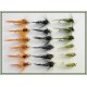 18 Goldhead Silver Ribbed Nymphs - Olive, Orange, Black 