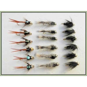 18 Goldhead Nymph, Hares Ear, Copper John, Peacock