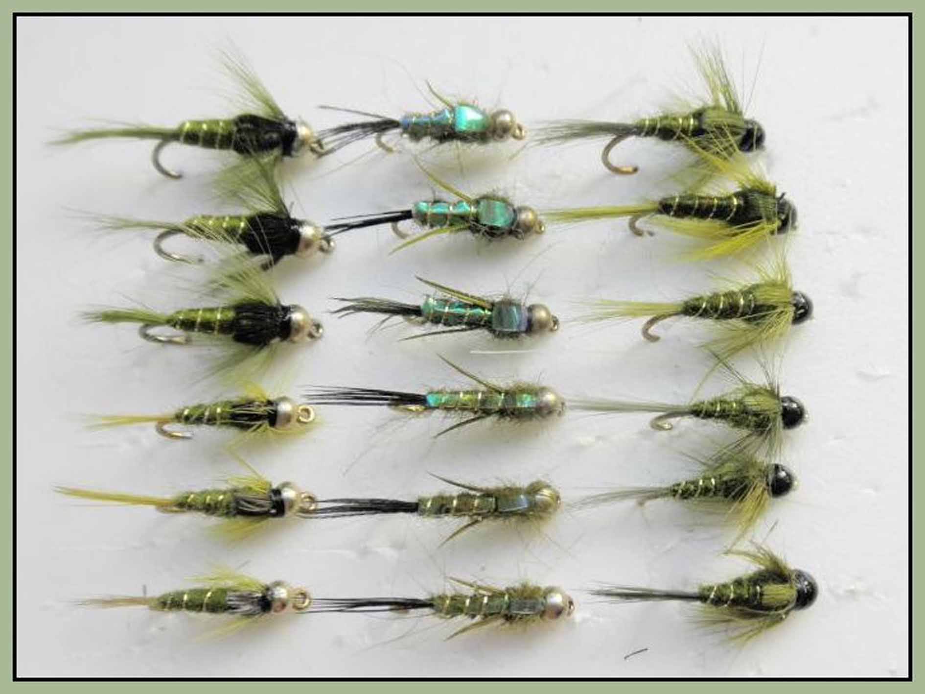 thumbnail image 2 of Troutflies UK Gold Head Damsel Nymph – 12x Olive & Black Silver Rib, Size 10/12, Freshwater Fly 2 of 6