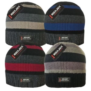  Striped Beanie Hat with Thermal Lining 