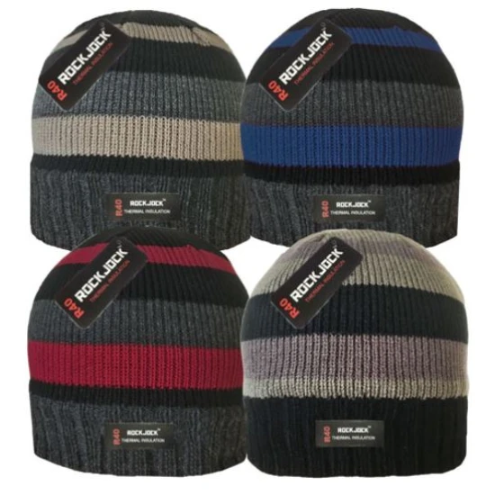  Striped Beanie Hat with Thermal Lining 