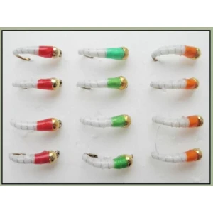 12 Barbless Goldhead Okey Dokey - Three Colours, White Bodies