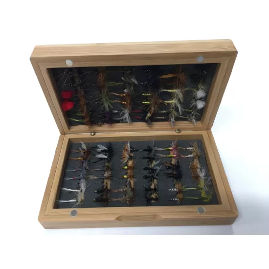 72 Traditional Pattern Dry Flies in a Wooden Traditional Box