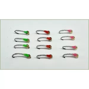 12 Barbless Goldhead Okey Dokey - Three Colours, White Bodies