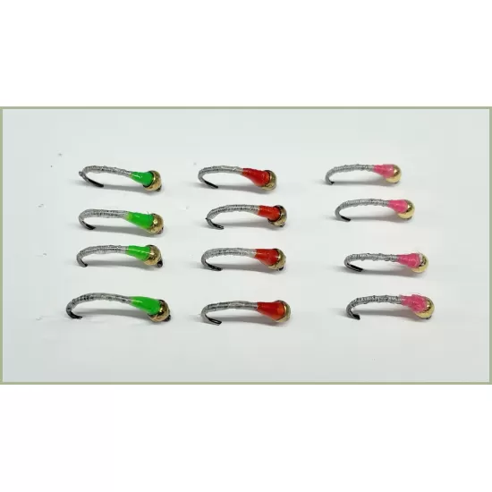 12 Barbless Goldhead Okey Dokey - Three Colours, White Bodies