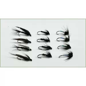 12 BARBLESS Wet Flies - Pearl Lurex, Black Gnat, Black Spider