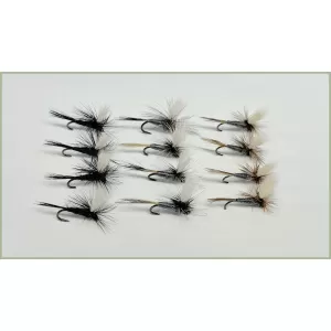 12 Barbless Dry Parachute Flies - Grey Duster, Adams, & Black Gnat