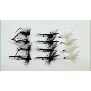 12 BARBLESS Dry Flies - Hawthorn Dry, Black Gnat and Moth